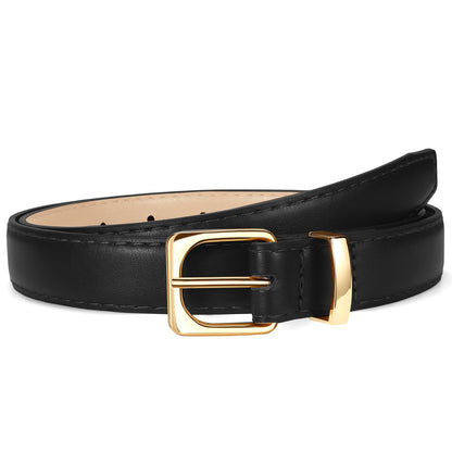 HOTVONMELLI Womens Thin Leather Belt for Jeans Pants Dress Fashion Skinny Belt with Gold Buckle for Women