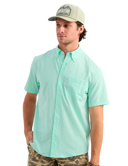 HOTHUK Men's Kona Solid Short Sleeve Fishing Button Down Shirt