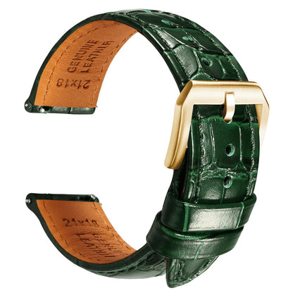 HOTREZERO Leather Watch Band for Men, Quick-Release Alligator Grain Embossed | REZERO Watch Bands Replacement | Luxury Style | 316L Stainless Steel Hardware | Curved End for Round Dial | 19/20/21/22mm