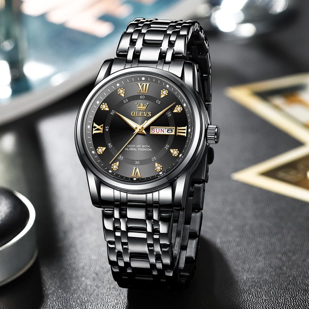 HOTOLEVS Men Watch Blue Gold Analog Quartz Stainless Steel Waterproof Luminous Date Luxury Casual Watch