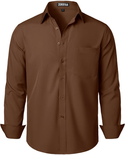 HOTZEROYAA Men's Regular Fit Dress Shirt Solid Wrinkle-Free Long Sleeve Casual Business Button Up Shirts with Pocket