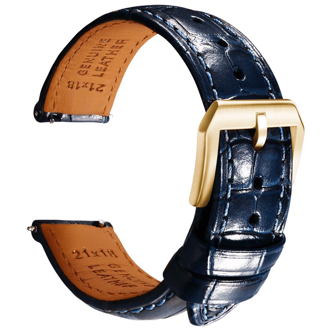 HOTREZERO Leather Watch Band for Men, Quick-Release Alligator Grain Embossed | REZERO Watch Bands Replacement | Luxury Style | 316L Stainless Steel Hardware | Curved End for Round Dial | 19/20/21/22mm