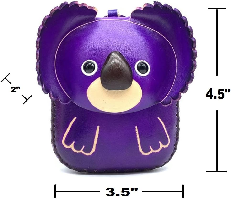 HOTHandmade Vintage Genuine Leather 3D Animal Koala Bear Coin Purse (Purple)