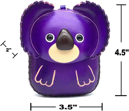HOTHandmade Vintage Genuine Leather 3D Animal Koala Bear Coin Purse (Purple)