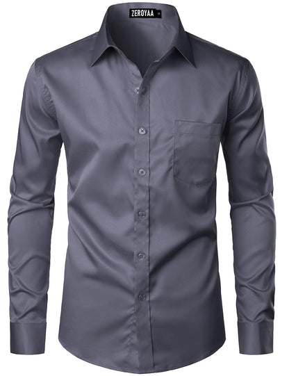 HOTZEROYAA Men's Urban Stylish Casual Business Slim Fit Long Sleeve Button Up Dress Shirt with Pocket