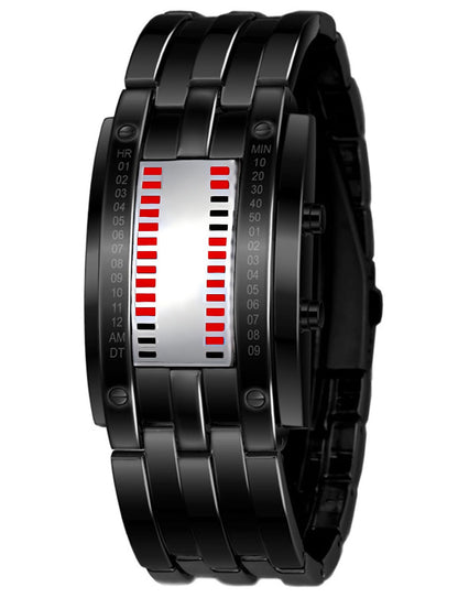 HOTReginald Fashion Mens Binary Sports Watch Digital LED Matrix Waterproof Outdoor Casual Black Bracelet Blue Backlit Men's Square Watch