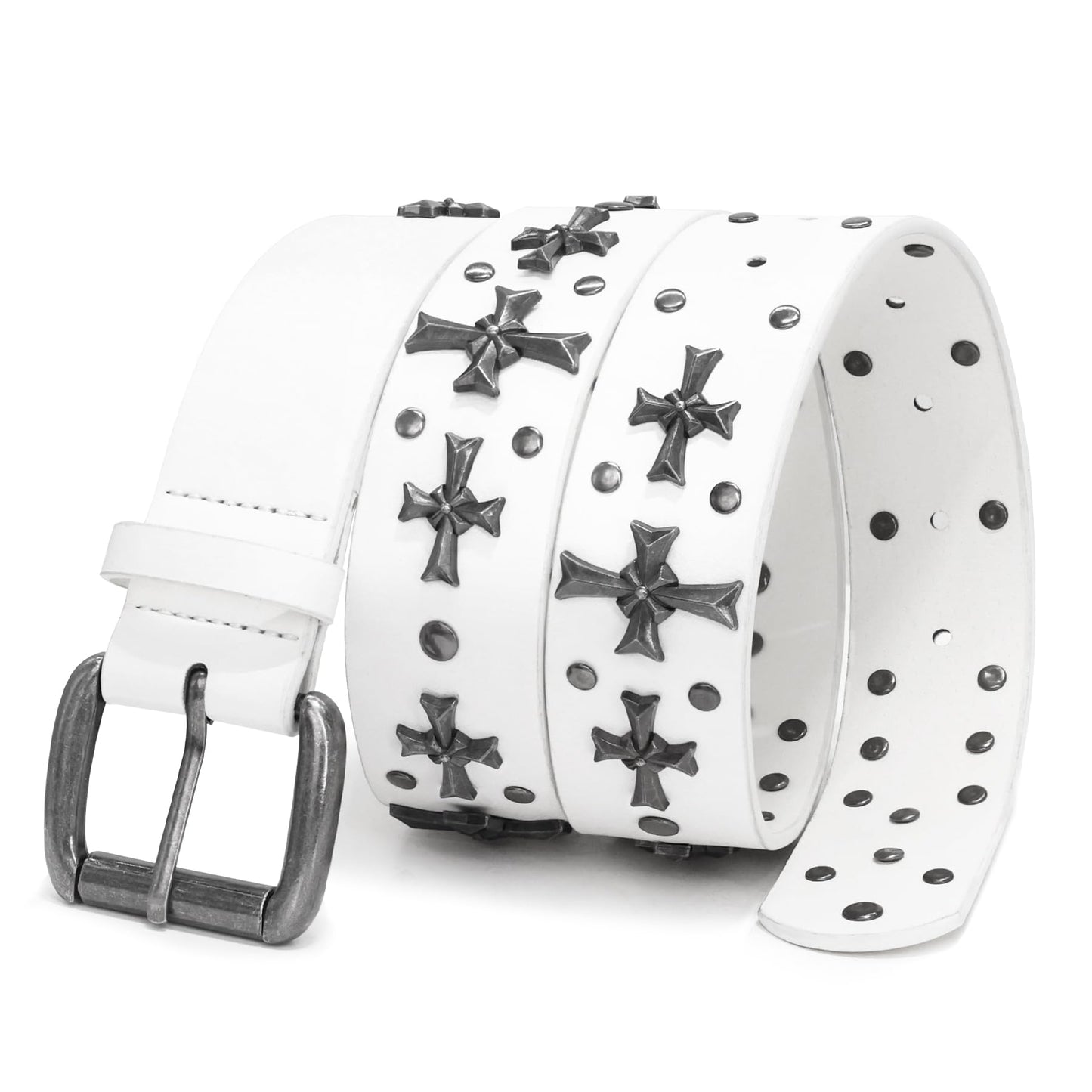 HOTblu&ben Studded Belt for Women, Y2K Punk Rock Belts with Metal Cross Rivet | Emo Stud Waistband for Jeans Pants, Gothic Grunge Strap for Men