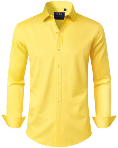 HOTJ.VER Men's Dress Shirts Solid Long Sleeve Stretch Wrinkle-Free Formal Shirt Business Casual Button Down Shirts