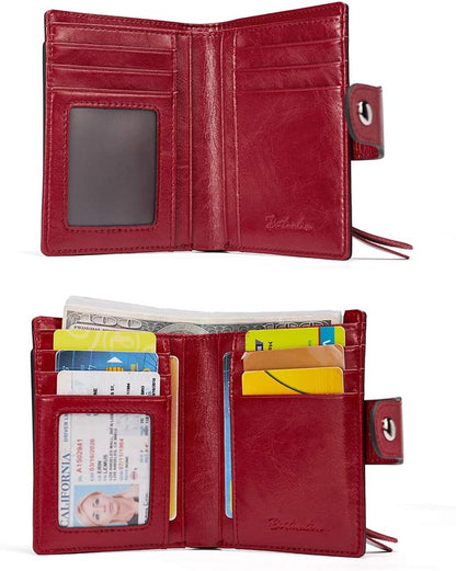 HOTBOSTANTEN Women Leather Wallet RFID Blocking Bifold Zipper Pocket Wallet Card Case Purse with ID Window