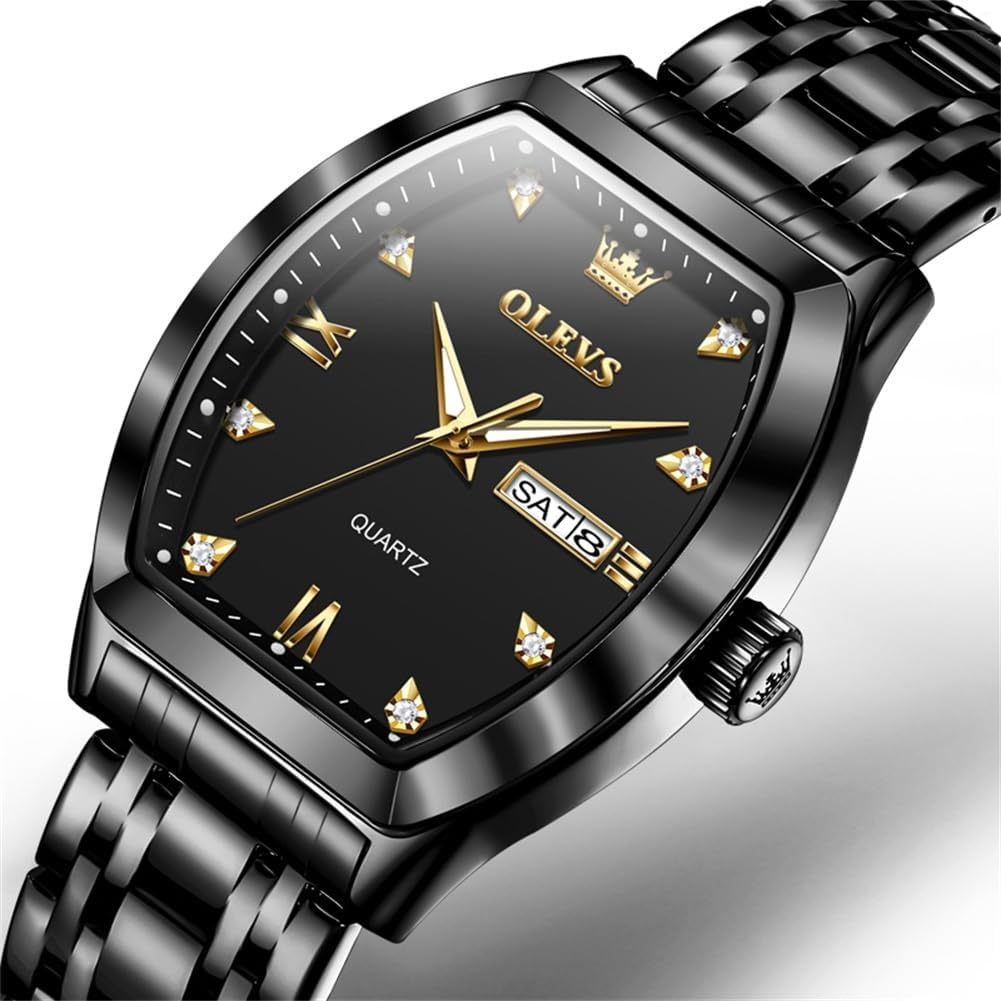HOTOLEVS Mens Watches Luxury Business Analog Quartz Watches for Men with Stainless Steel Dress Date Waterproof Luminous Wrist Watches | Luxury Rectangle Face Tonneau Silver or Gold Stainless Steel Dress Watches for Men Roman Numerals with Black/Blue/White