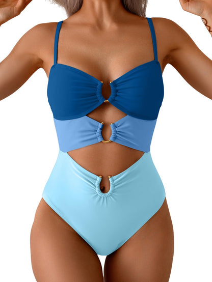 HOTEomenie Womens Cutout One Piece Swimsuit Sexy Bathing Suit | Ring Linked, Adjustable Spaghetti Straps, Bra Support, Soft Removable Cups, Monokini for Beach Vacation, Pool Side
