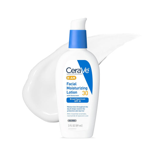 HOTCeraVe AM Facial Moisturizing Lotion with SPF 30, Oil-Free Face Moisturizer with SPF, Formulated with Hyaluronic Acid, Niacinamide & Ceramides, Non-Comedogenic, Broad Spectrum Sunscreen, 3 Ounce