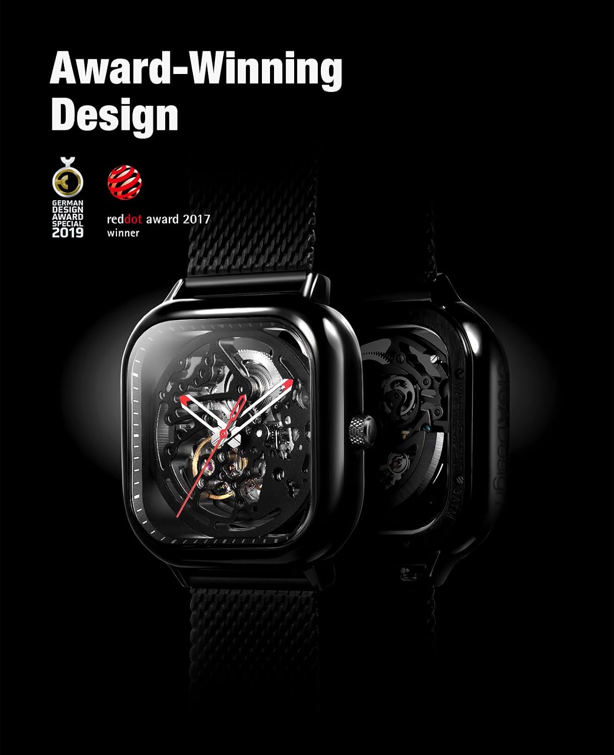 HOTCIGA Design Automatic Mechanical Watch C Series Skeleton Analog Wrist Watch with Milanese Strap Sapphire Crystal Mirror Gifts for Men and Women