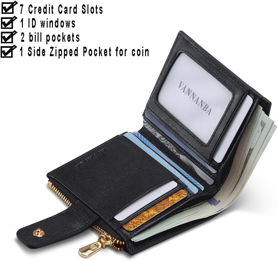 HOTSmall Wallet for Women Genuine Leather Bifold Zipper Front Pocket Compact RFID Blocking Credit Card Case Purse with Gift Box