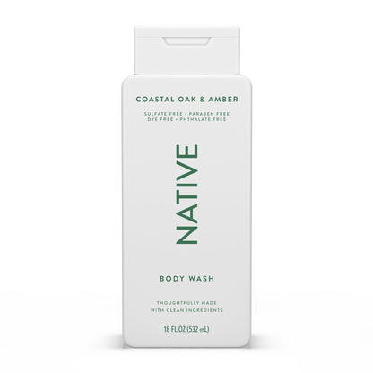 HOTNative Clean Body Wash, Gentle & pH-balanced for Sensitive Skin, 24-Hr Freshness for Men & Women, Vegan & Cruelty-Free, Free of Sulfates, Parabens & Phthalates, Sea Salt & Cedar, 18 fl oz