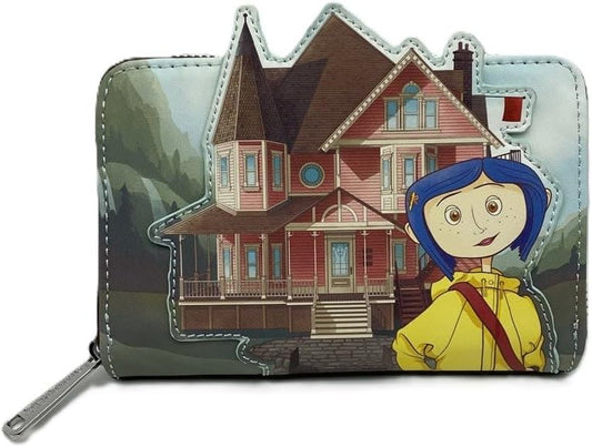 HOTLoungefly Coraline Garden Party Zip-Around Wallet – Officially Licensed, Faux Leather, Embroidered Details, Multiple Card Slots