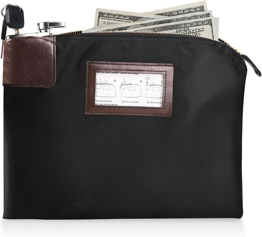 HOTEagle Locking Security Money Cash Register Bag Bank Deposit Bag With Locks 10.82 X 8.2 X 1.38-Inch, Black