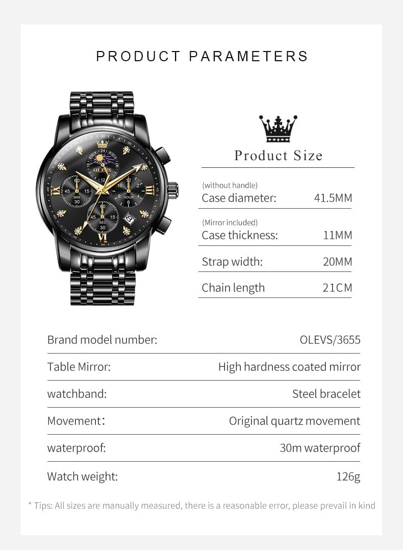 HOTOLEVS Watch for Men Diamond Business Dress Analog Quartz Stainless Steel Waterproof Luminous Date Two Tone Luxury Casual Wrist Watch Blue