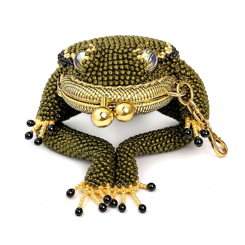 HOTROVIA DIY Frog Coin Purse Kit Beaded Coin Purse Craft Kit with Kiss Lock, 2 | DIY Beading Craft, Kiss Lock Frame, Lobster Clasp Included, Cute Frog Design, Creative Handmade Project