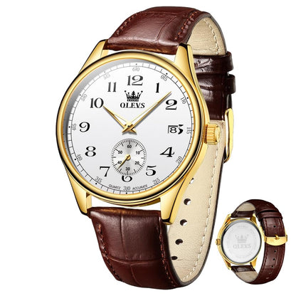 HOTOLEVS Mens Watches Vintage Leather Band Dress Classic Easy Reader Arabic Numerals Analog Quartz Waterproof Date Day Men's Wrist Watches