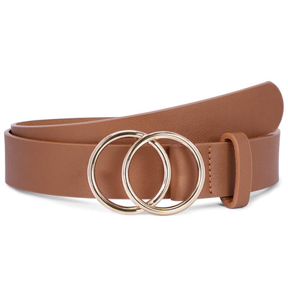 HOTSUOSDEY Women Leather Belt Fashion Double O-Ring Soft Faux Leather Waist Belts For Jeans Dress
