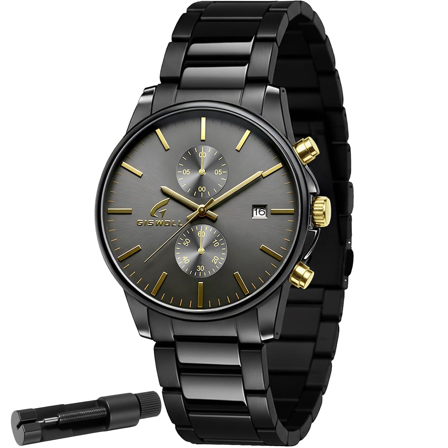HOTStylish Stainless Steel Men's Watches with Functional Chronograph Subdials | Analog Waterproof Watches for Men, Solid Feel, Auto Date, 60-Second & 1/10-Second Timers, Gifts for Men Dad Husband Boyfriend