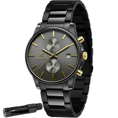HOTStylish Stainless Steel Men's Watches with Functional Chronograph Subdials | Analog Waterproof Watches for Men, Solid Feel, Auto Date, 60-Second & 1/10-Second Timers, Gifts for Men Dad Husband Boyfriend