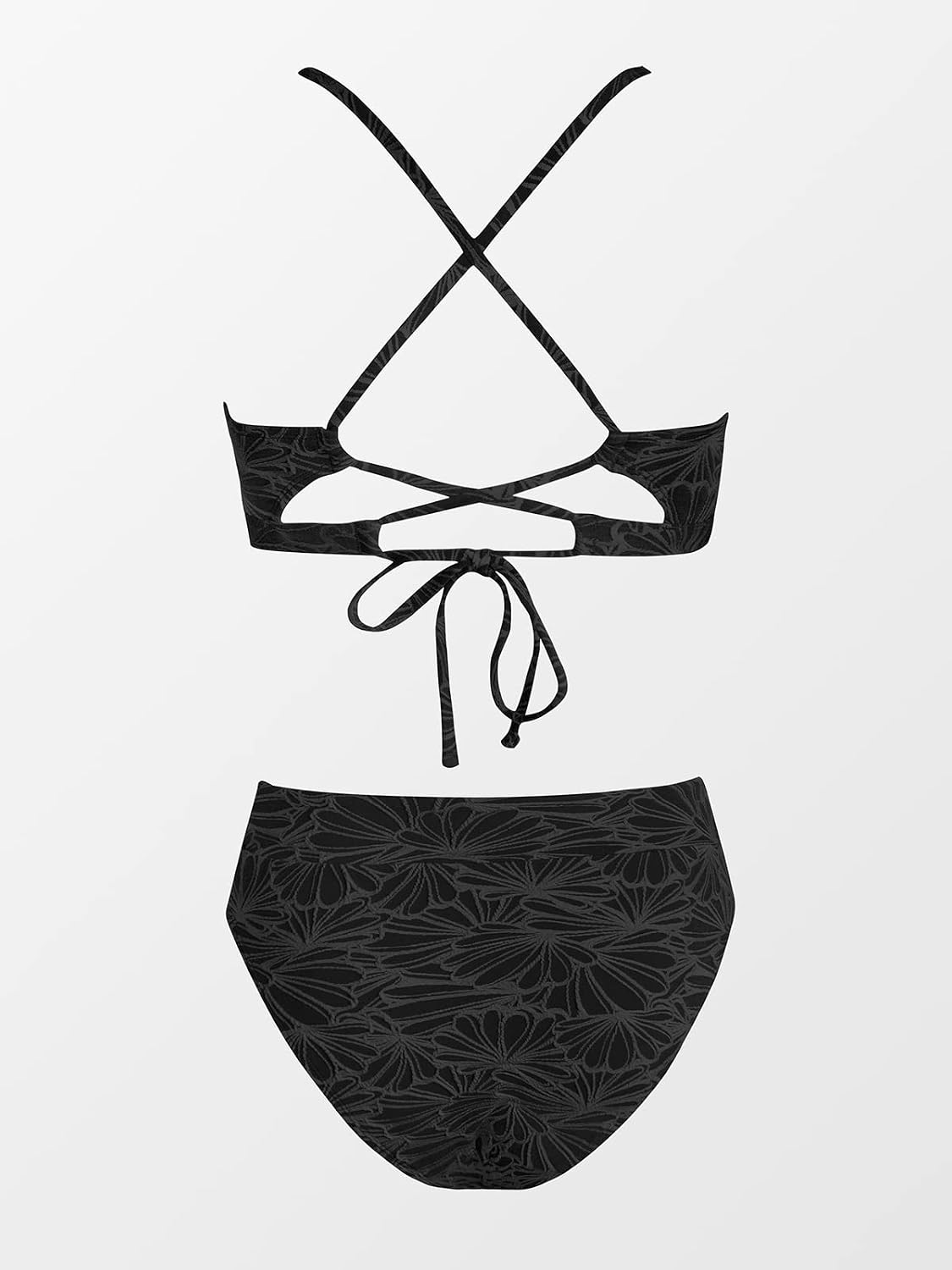 HOTCUPSHE Bikini Set for Women High Waisted Scalloped Two Piece Swimsuit | V Neck,Textured,Crisscross,Back Self Tie,Spaghetti Straps,Soft Removable Cups,Modest Bathing Suit For Vacation And Beach