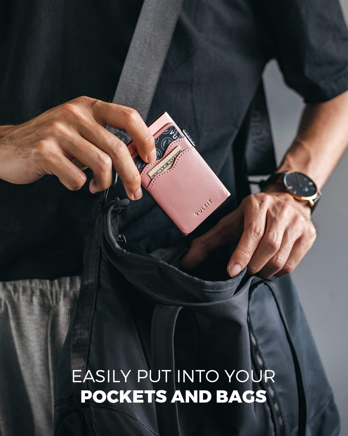 HOTVULKIT Credit Card Holder Minimalist Slim Pop Up Wallet with Leather Slots RFID Blocking for Men and Women Holds 7 Cards and Notes Rose