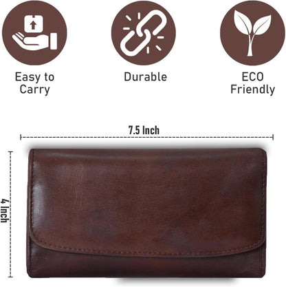 HOTGenuine Leather Wallets for Women 2024 RFID Blocking Ladies Large Trifold Slim Clutch Brown Wallet for Women - 13 Card Slots, 4 Cash Slots - Fits iPhone 14