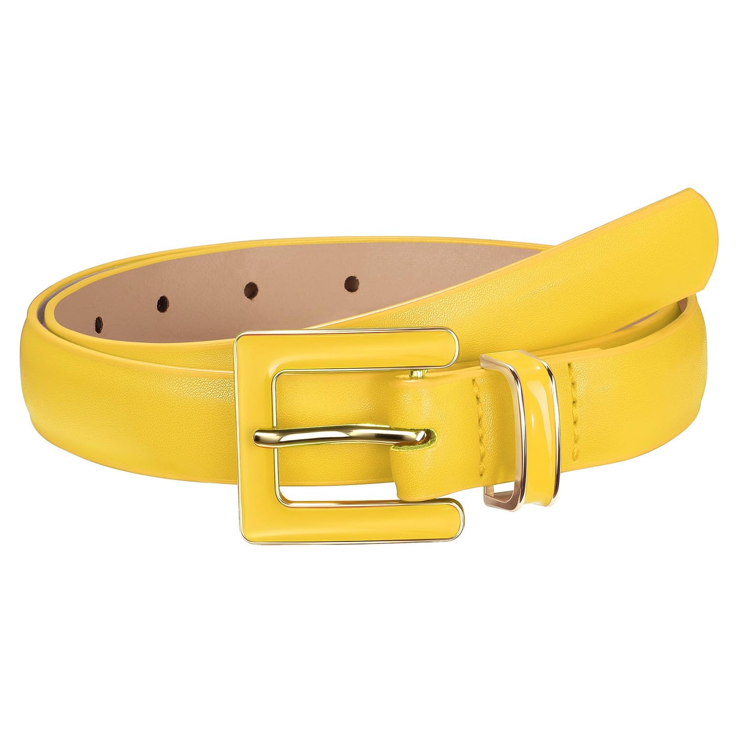 HOTSUOSDEY Women Skinny Leather Belt for Jeans Pants Dresses with Square Buckle, Thin Leather Waist Belt, Width 0.9"
