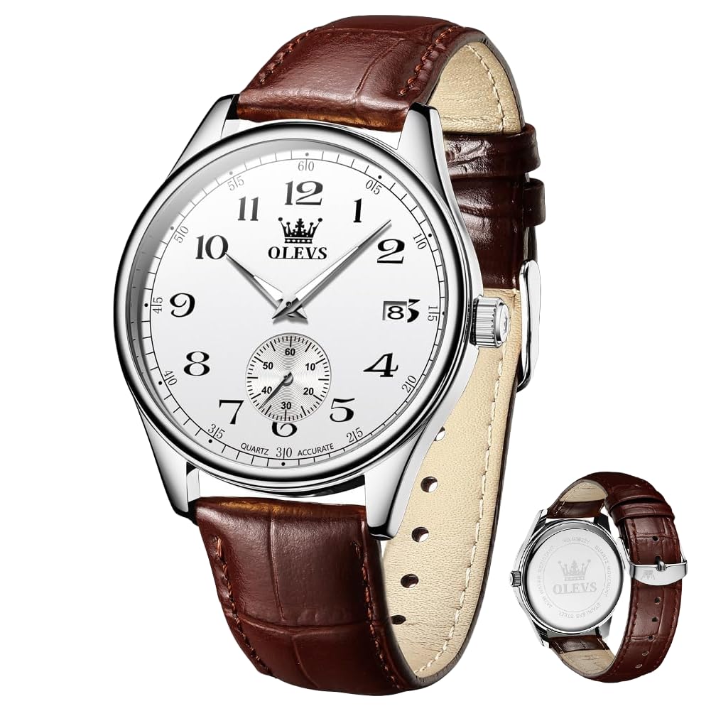 HOTOLEVS Mens Watches Vintage Leather Band Dress Classic Easy Reader Arabic Numerals Analog Quartz Waterproof Date Day Men's Wrist Watches
