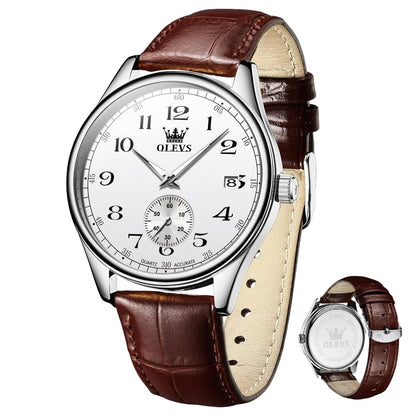 HOTOLEVS Mens Watches Vintage Leather Band Dress Classic Easy Reader Arabic Numerals Analog Quartz Waterproof Date Day Men's Wrist Watches