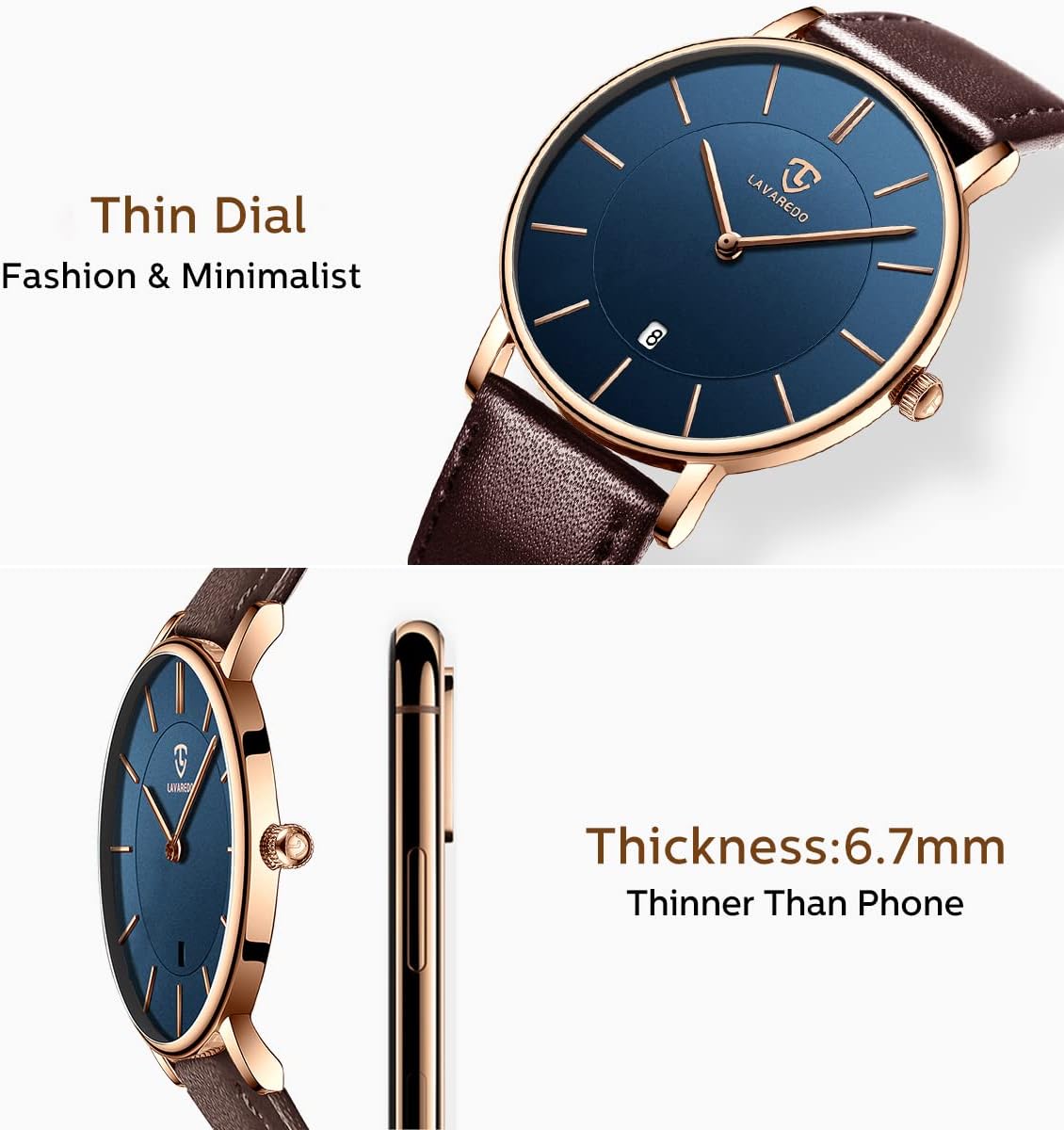 HOTBEN NEVIS Watch, Mens Watch, Minimalist Fashion Simple Wrist Watch Analog Date with Leather Strap