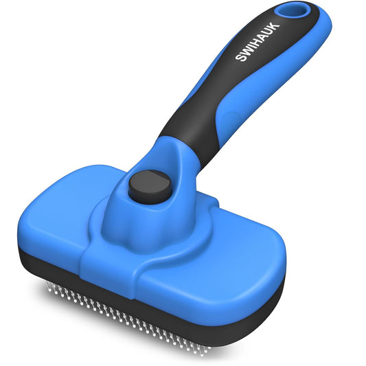 HOTSwihauk Self Cleaning Slicker Brush - Skin Friendly Deshedding Grooming Tool for Dogs & Cats, Suitable for Shedding & Haired Pets, with Pet Supplies Accessories, Blue