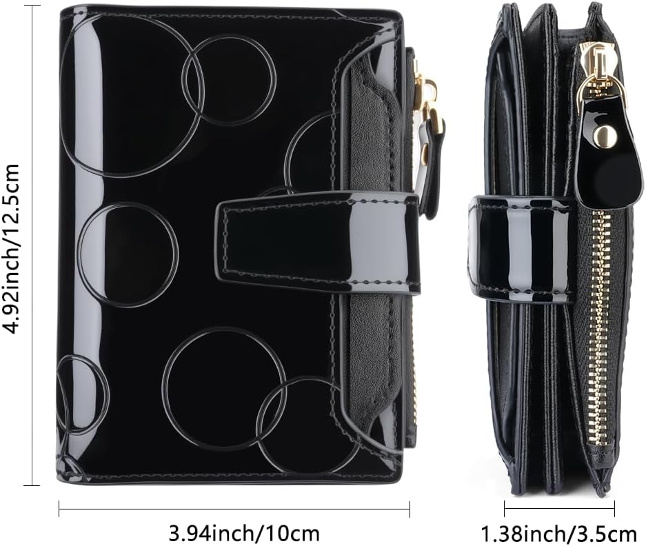 HOTNoble and elegant women's leather wallet, sequins, detachable ID card holder, short three fold style, zipper and snap closure, RFID shielding to protect credit cards, foldable wallet (Black)