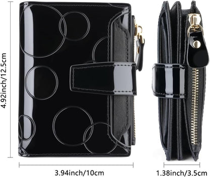 HOTNoble and elegant women's leather wallet, sequins, detachable ID card holder, short three fold style, zipper and snap closure, RFID shielding to protect credit cards, foldable wallet (Black)
