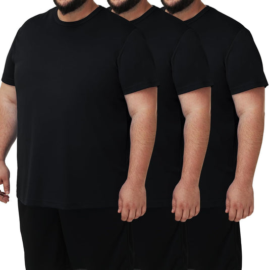 HOTMen's 3 Pack Lightweight Plus Size Short Sleeve T-Shirt Crew Neck Big & Tall Sizes Stretch T-Shirt for Casual Wear