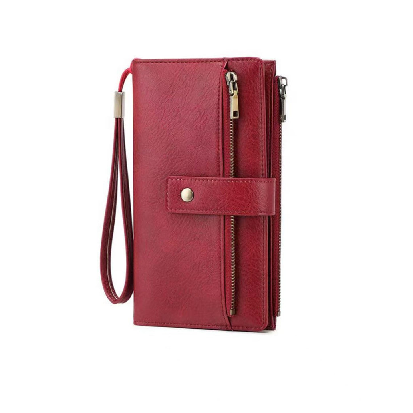 HOTWomen's Long Wallet, Stylish Clutch, Elegant Solid Color RFID Blocking Wallet, Large Capacity Bifold Zipper Card Case Organizer with Wrist Strap, ID Window, Ladies Gift Woman (Brown)