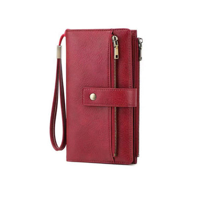 HOTWomen's Long Wallet, Stylish Clutch, Elegant Solid Color RFID Blocking Wallet, Large Capacity Bifold Zipper Card Case Organizer with Wrist Strap, ID Window, Ladies Gift Woman (Brown)