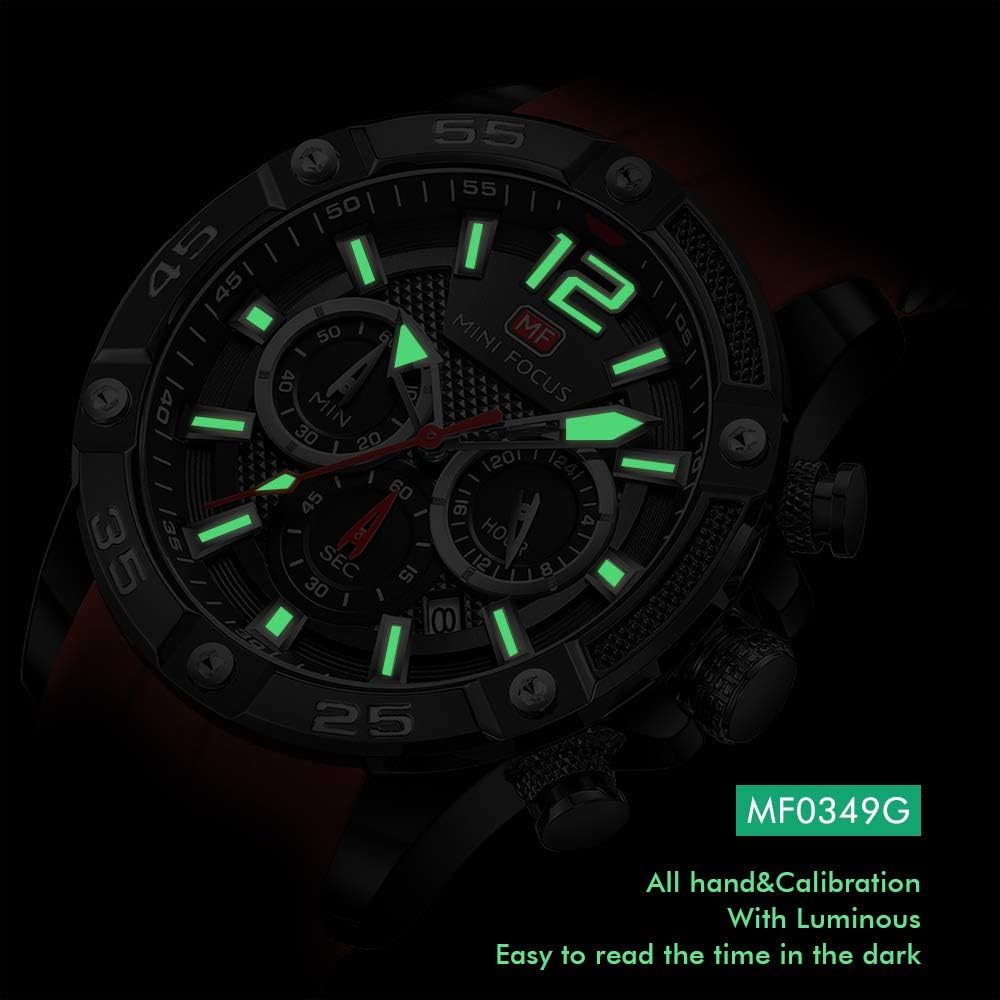 HOTMF MINI FOCUS Men Watches Unique Casual Wrist Watches (Chronograph/Waterproof/Luminous/Calendar/24 Hours) Silicon Band Fashion Watches for Men