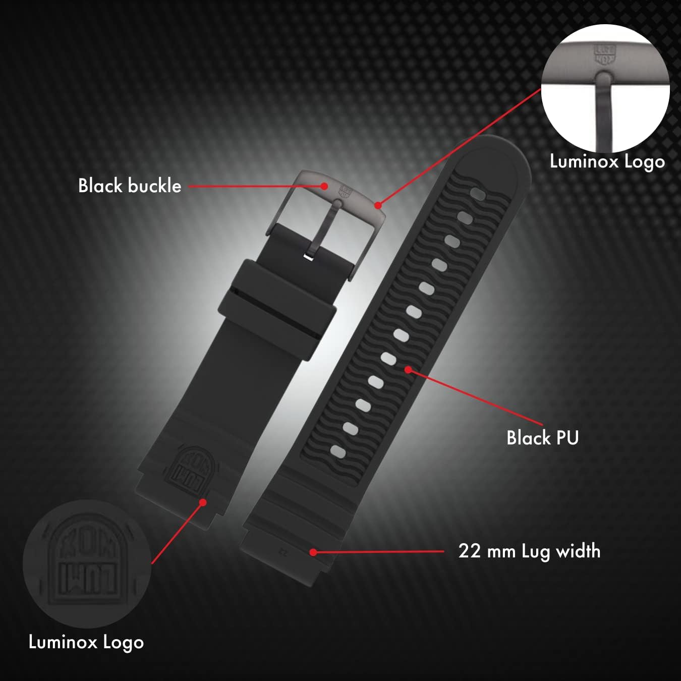 HOTLuminox - Watch Strap FPX.2201.20B.1.K - 22mm Black PU Watch Band with Stainless Steel Buckle - Watch Straps for Men for 0320 0321 0325 - Replacement Watchbands for Mens Watches, Black, 22mmm, strap