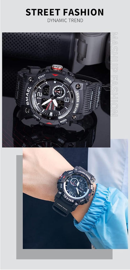 HOTGosasa Men's Large Face Outdoor Sports Watches Military S-Shock Watch Waterproof, Backlight, Alarm, Stopwatch Features - Rugged Wristwatch for Training, Hiking, and Adventure