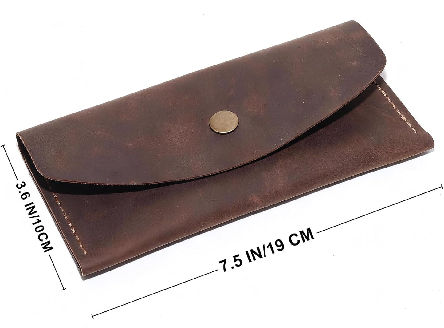 HOTHandmade Crazy Horse Genuine Leather Envelope Wallet, Card Holder with 2 Card Slots Vintage Slim Hand-Stitched Wallet
