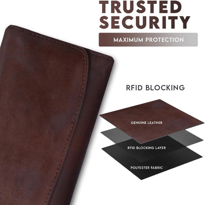 HOTGenuine Leather Wallets for Women 2024 RFID Blocking Ladies Large Trifold Slim Clutch Brown Wallet for Women - 13 Card Slots, 4 Cash Slots - Fits iPhone 14