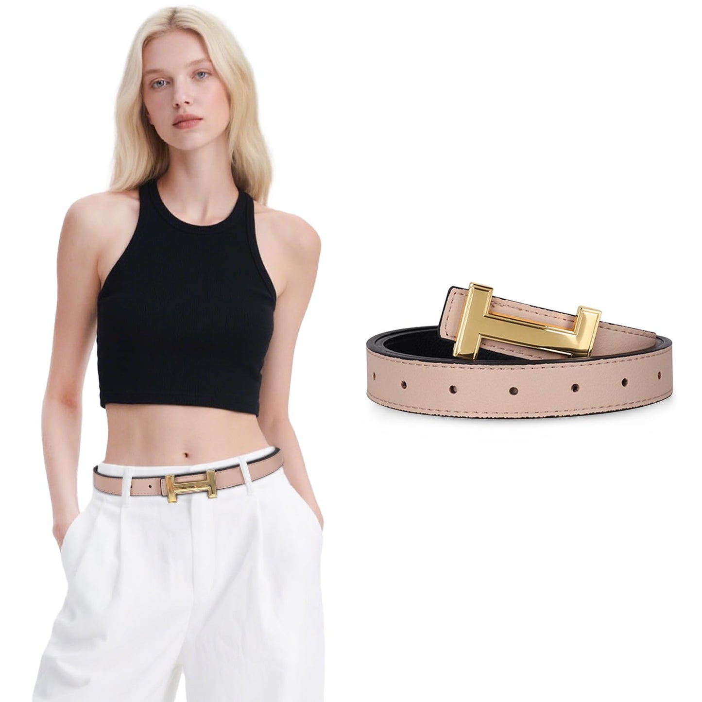 HOTRelang Women's Belts with Gold Buckle, Fashion Waist Band, Elegant Ladies' Belt, Gift for Women