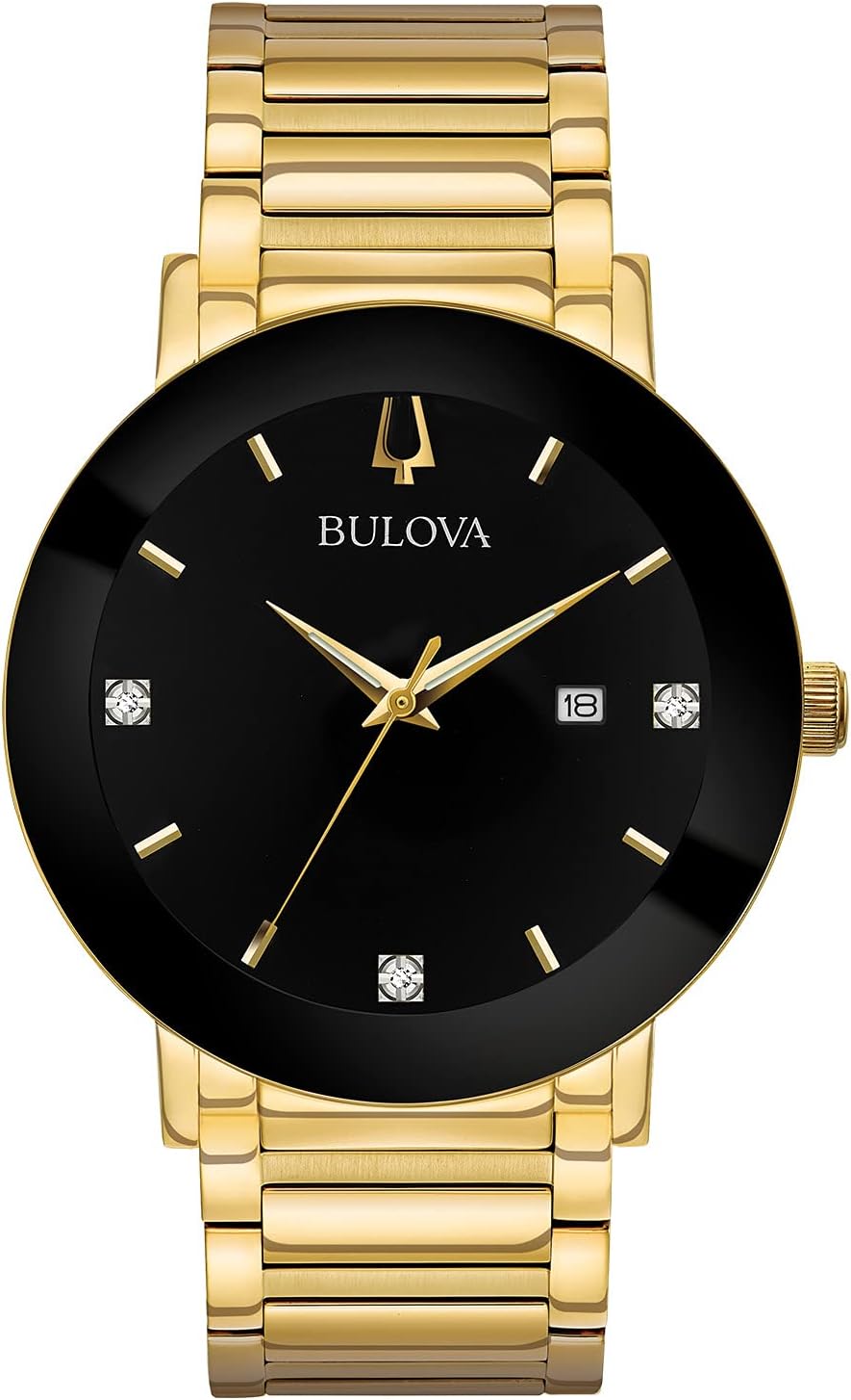 HOTBulova Men's 3-Hand Quartz Watch with Diamond Dial and Edge to Edge Crystal
