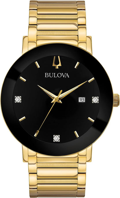 HOTBulova Men's 3-Hand Quartz Watch with Diamond Dial and Edge to Edge Crystal