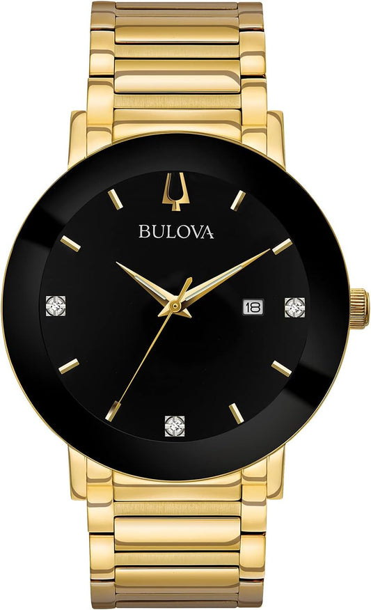 HOTBulova Men's 3-Hand Quartz Watch with Diamond Dial and Edge to Edge Crystal