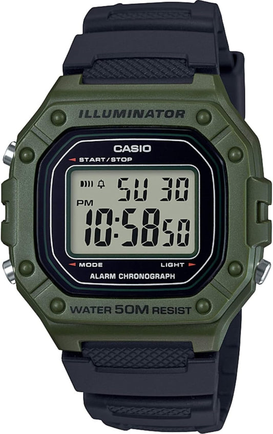 HOTCasio W218H Series | Men’s Digital Watch | 50M WR | 1/100 Second Stopwatch | 100 SEC Chronograph | LED Backlight | Countdown Timer | Daily Alarm | Hourly Time Signal | 7 Year Battery